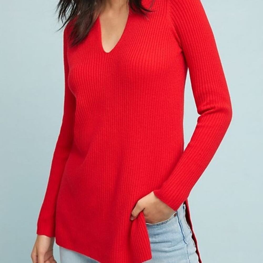 Anthropologie ett:twa Amrita Merino Wool Ribbed Knit Tunic Red Small - Picture 5 of 8